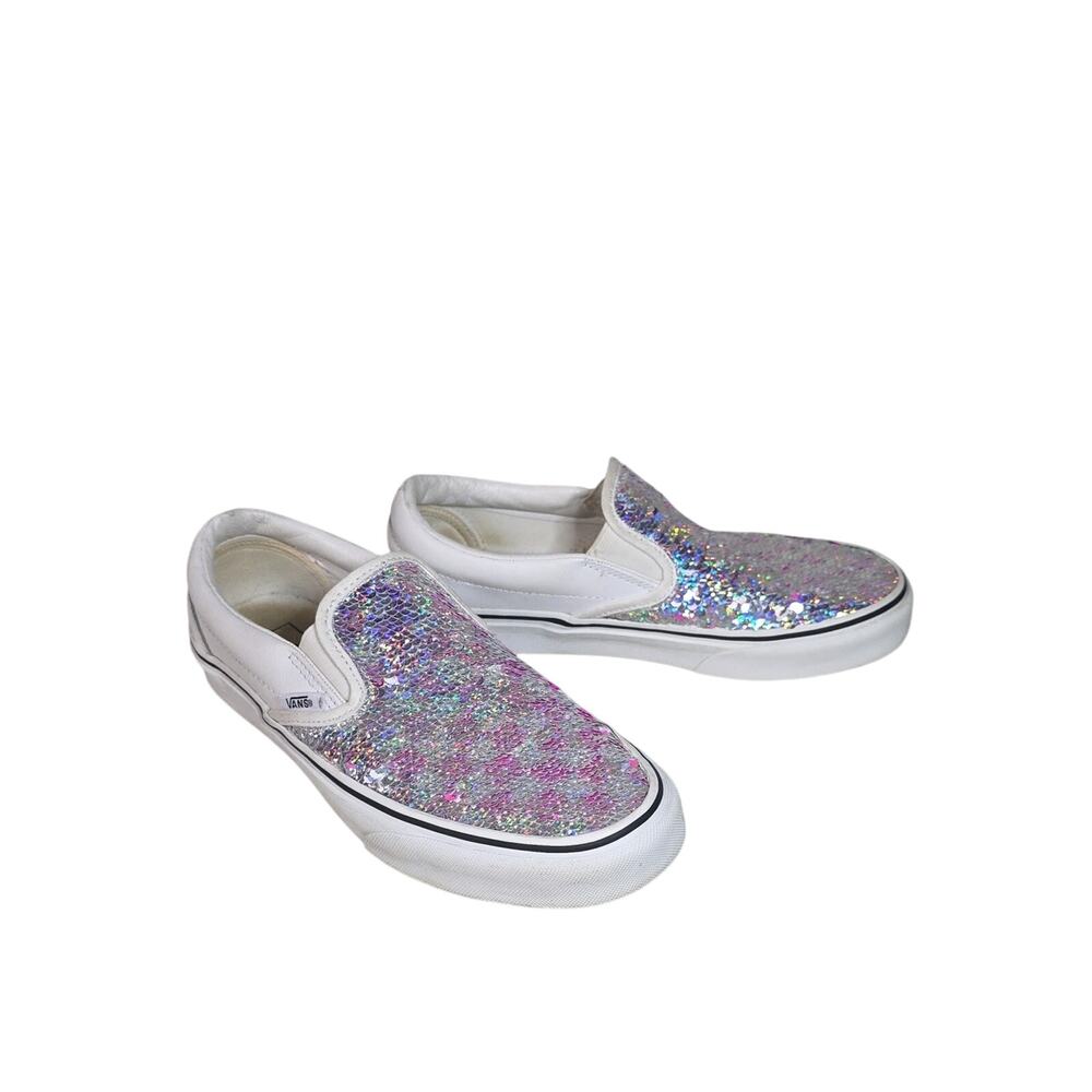 Vans Classic Slip On Sneakers Reversible Silver and Pink Sequin Checkerboard